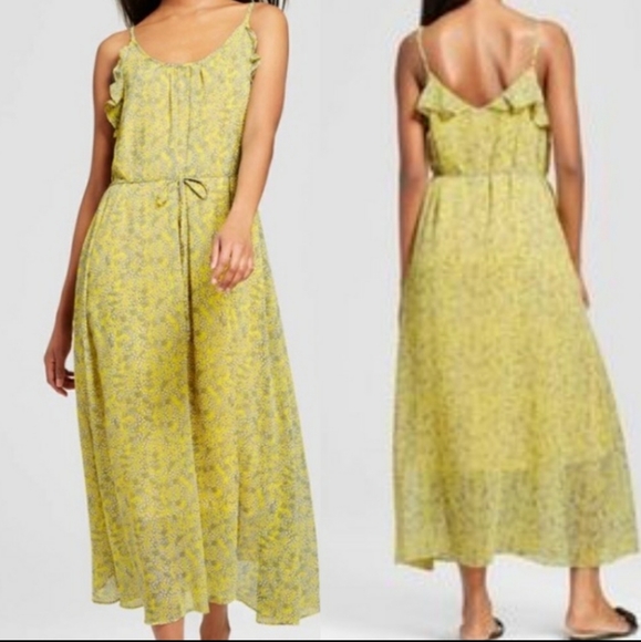 NWOT Yellow floral Maxi spaghetti strap dress - Picture 1 of 8